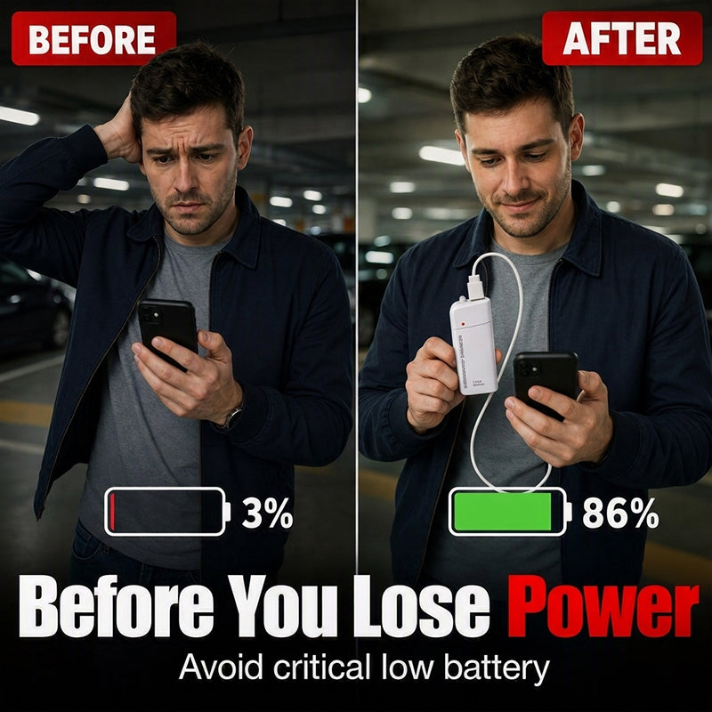 💰 Instant Discount ⏳Portable Emergency Phone Charger AA Battery Powered Power Bank with LED Flashlight