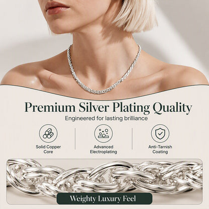 Elegant Silver-Tone Braided Wheat Chain Necklace