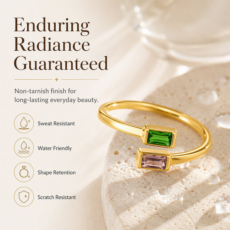 Elegant Adjustable Double Birthstone Ring