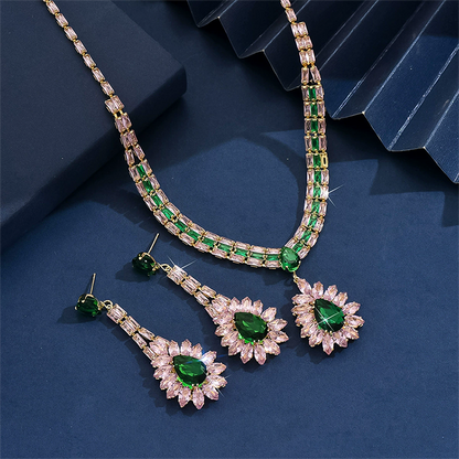 Zircon Jewelry Set Necklace & Drop Earrings for Women