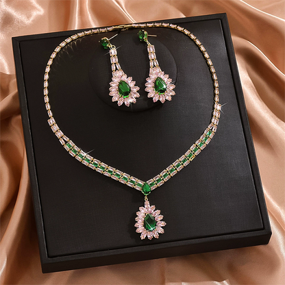 Zircon Jewelry Set Necklace & Drop Earrings for Women