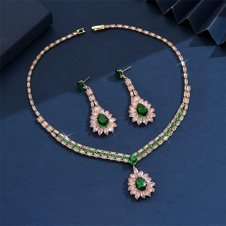Zircon Jewelry Set Necklace & Drop Earrings for Women