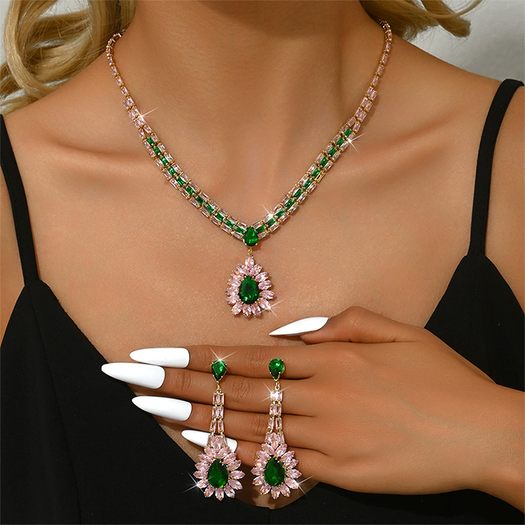 Zircon Jewelry Set Necklace & Drop Earrings for Women
