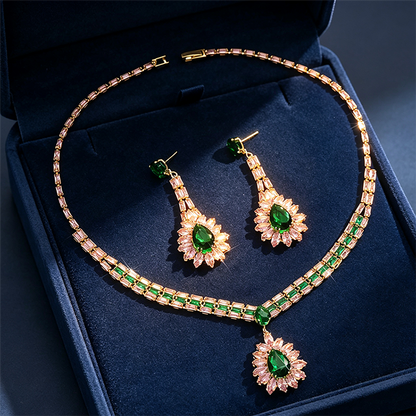 Zircon Jewelry Set Necklace & Drop Earrings for Women
