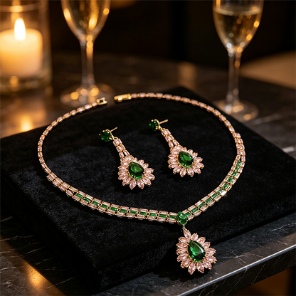 Zircon Jewelry Set Necklace & Drop Earrings for Women