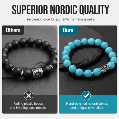 Bold Viking Natural Stone Beaded Bracelet