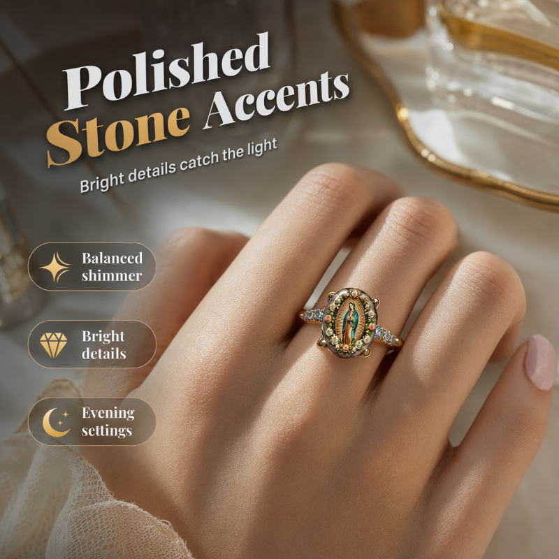 Vintage Gold Virgin Mary Oval Crystal Ring
