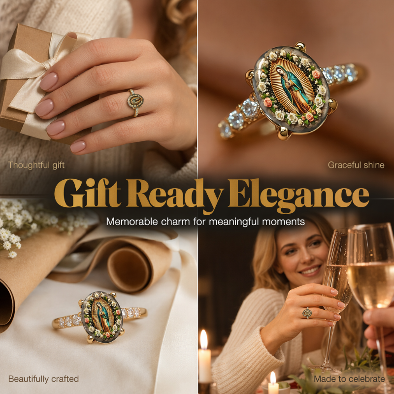 Vintage Gold Virgin Mary Oval Crystal Ring
