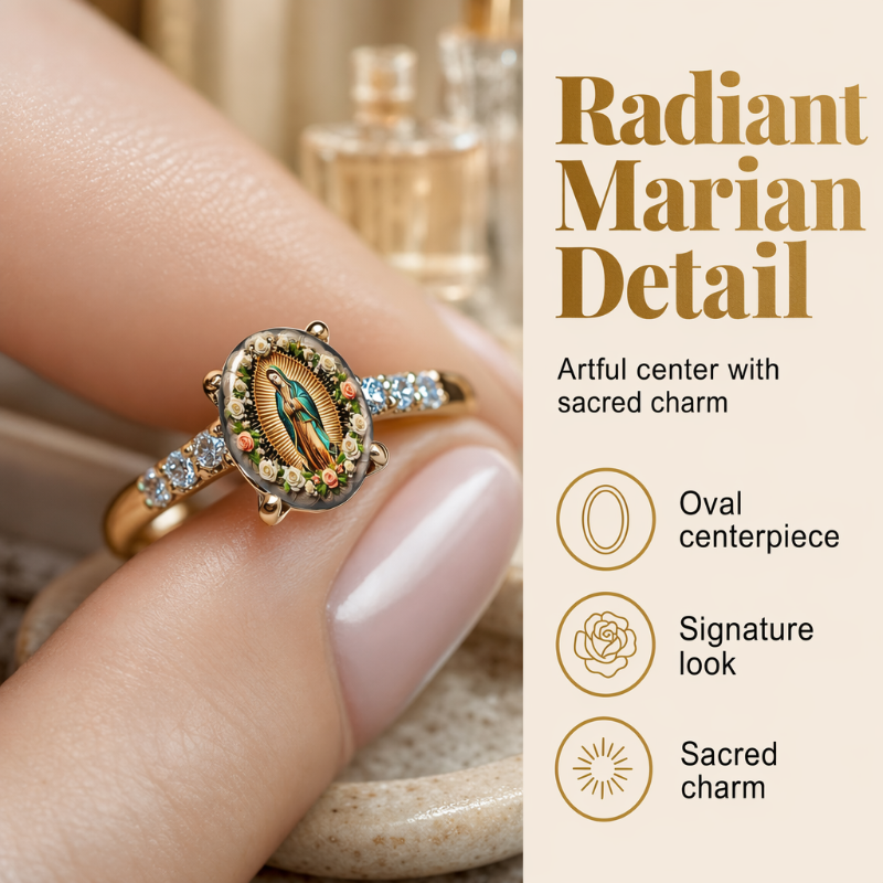 Vintage Gold Virgin Mary Oval Crystal Ring