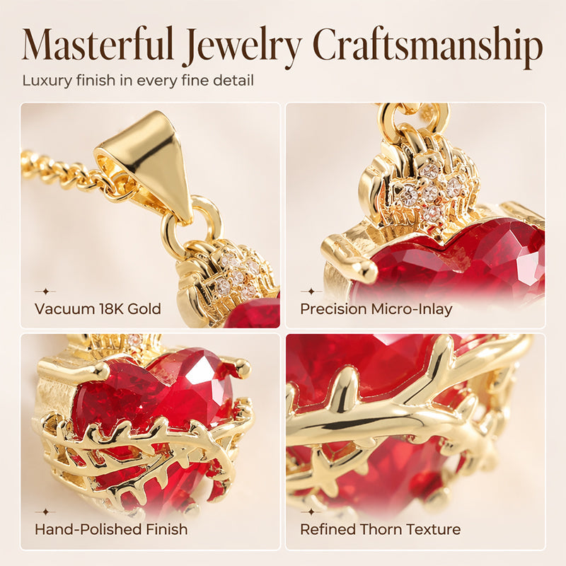 Women Gold Plated Red Zircon Heart Pendant Necklace