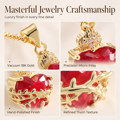 Women Gold Plated Red Zircon Heart Pendant Necklace