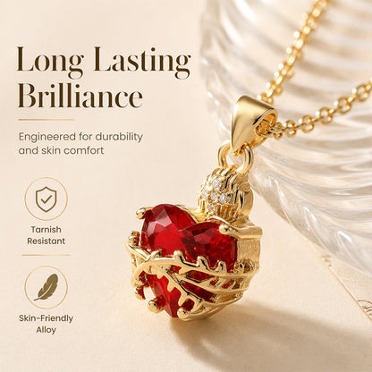 Women Gold Plated Red Zircon Heart Pendant Necklace