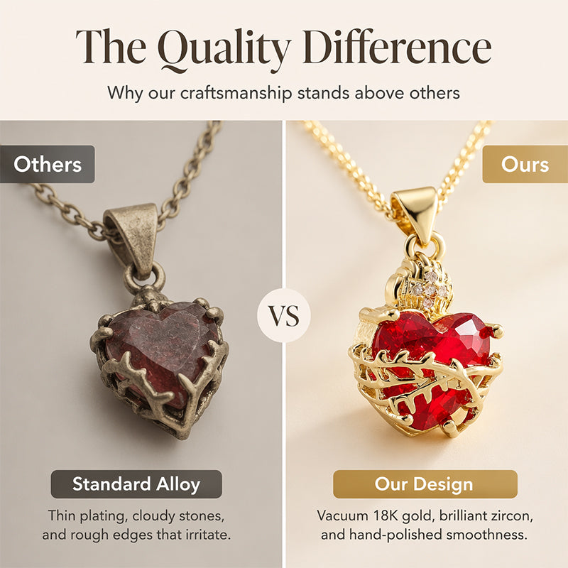 Women Gold Plated Red Zircon Heart Pendant Necklace