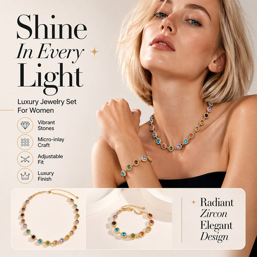 Elegant Colorful Zircon Necklace & Bracelet Set