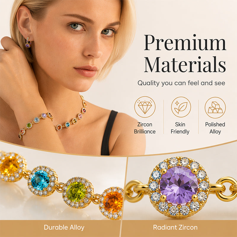 Elegant Colorful Zircon Necklace & Bracelet Set