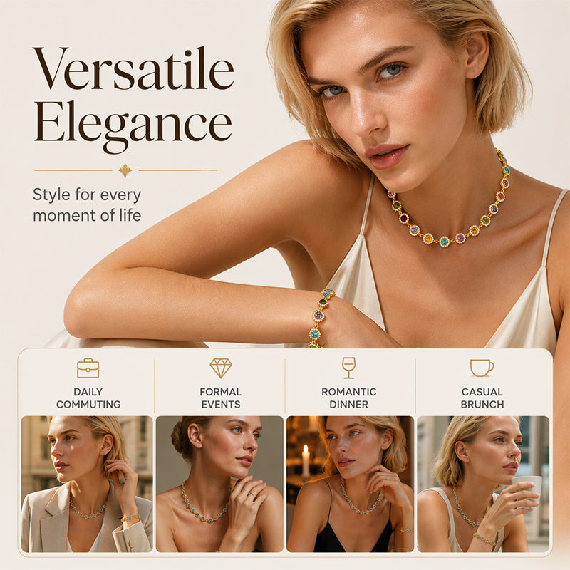 Elegant Colorful Zircon Necklace & Bracelet Set