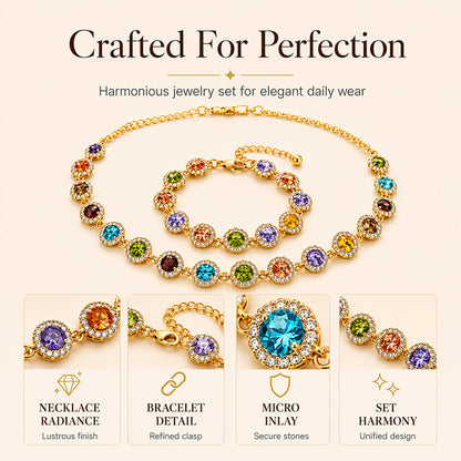 Elegant Colorful Zircon Necklace & Bracelet Set