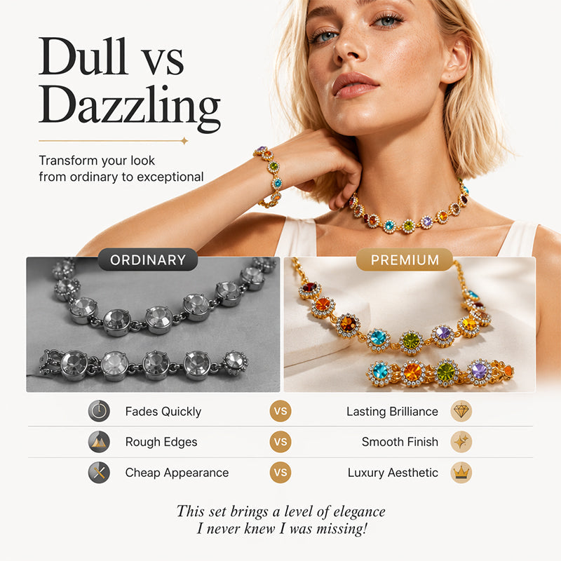Elegant Colorful Zircon Necklace & Bracelet Set