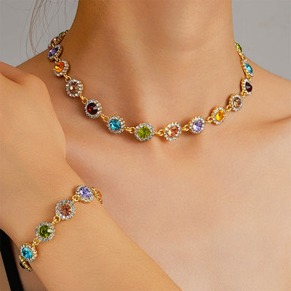 Elegant Colorful Zircon Necklace & Bracelet Set