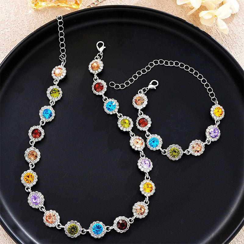 Elegant Colorful Zircon Necklace & Bracelet Set