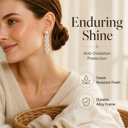 Women's Faux Pearl Zirconia Drop Earrings