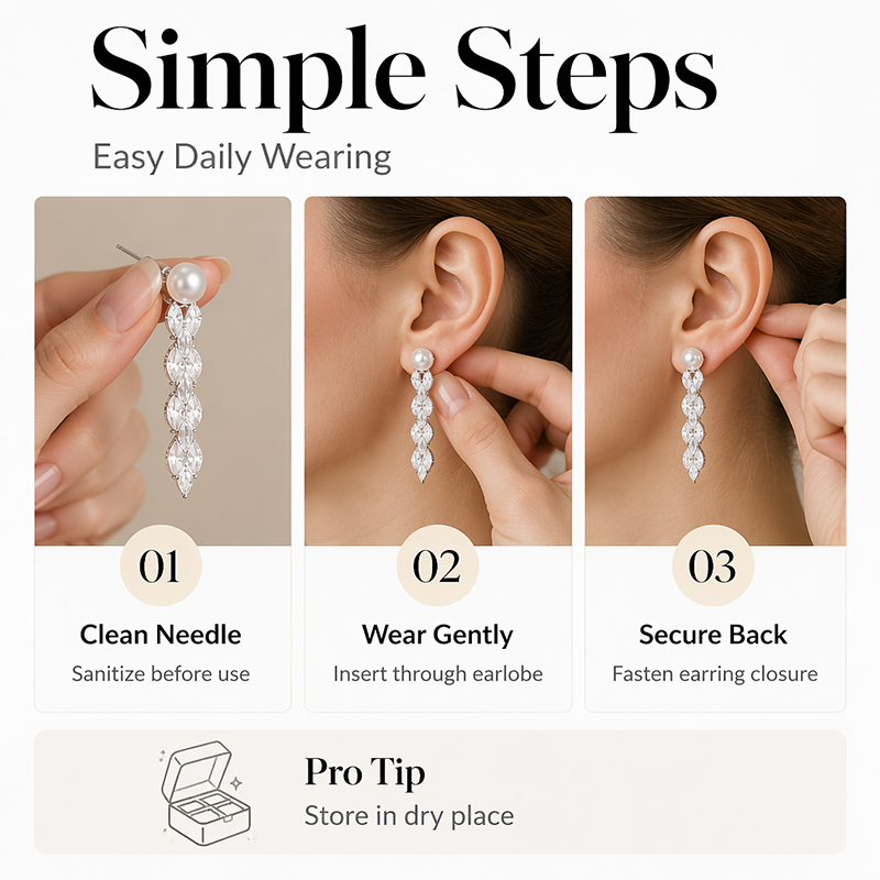 Women's Faux Pearl Zirconia Drop Earrings