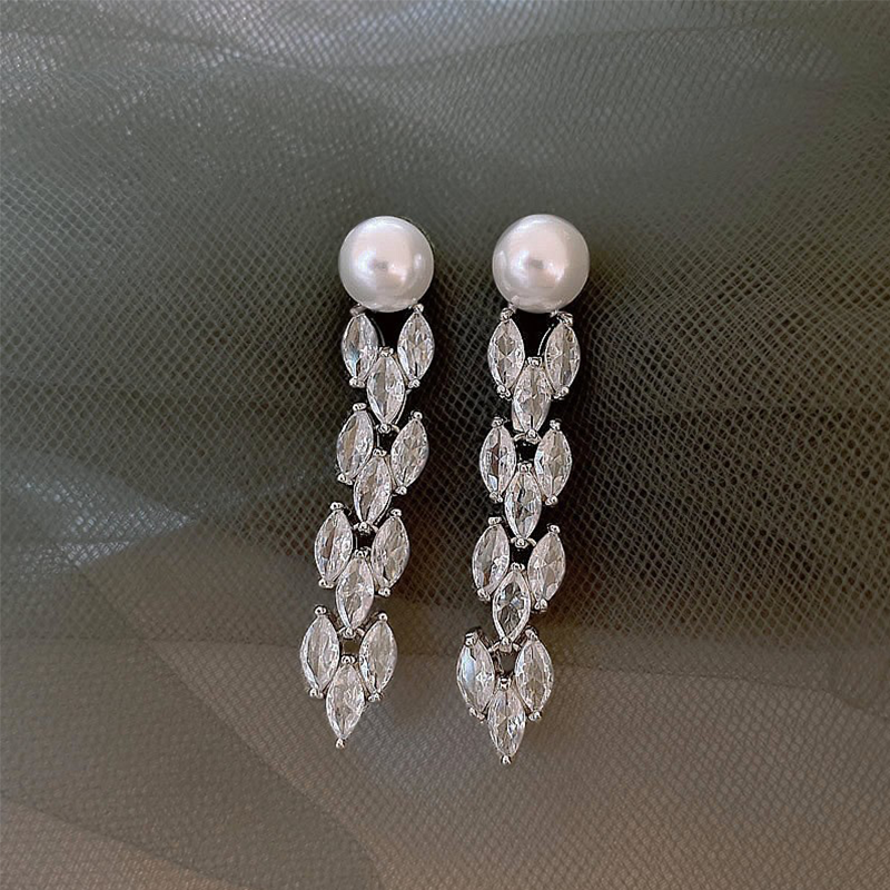 Women's Faux Pearl Zirconia Drop Earrings