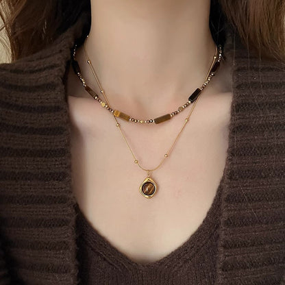 Vintage Tiger Eye Double Layer Necklace