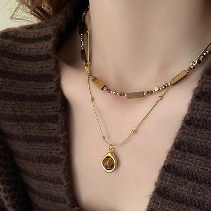 Vintage Tiger Eye Double Layer Necklace