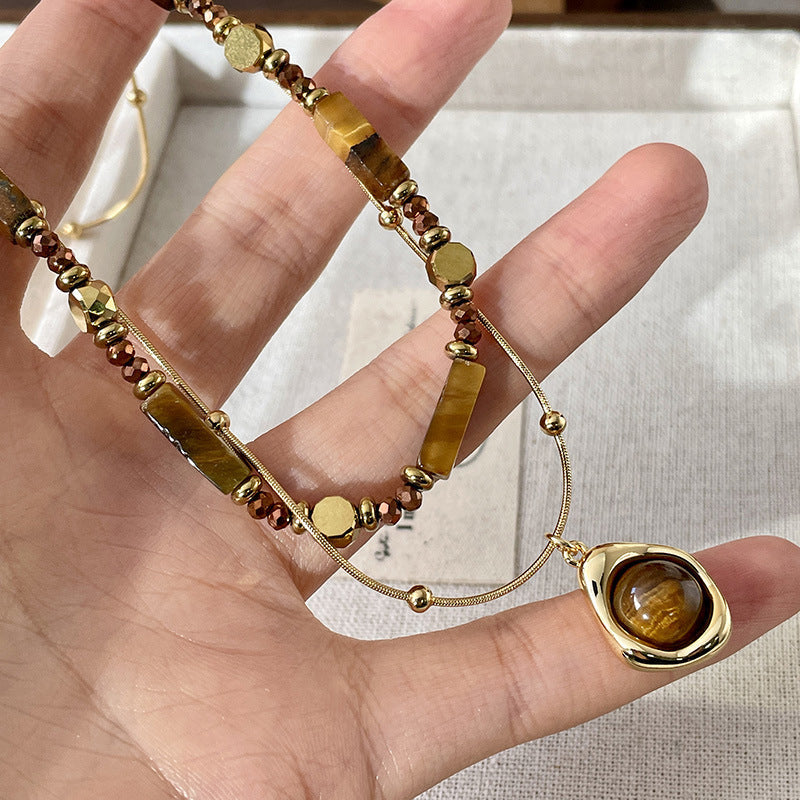 Vintage Tiger Eye Double Layer Necklace