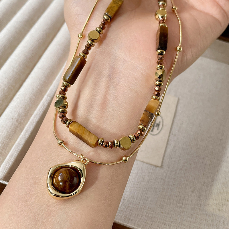 Vintage Tiger Eye Double Layer Necklace