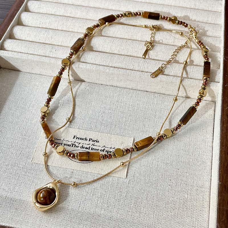 Vintage Tiger Eye Double Layer Necklace