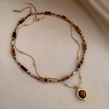 Vintage Tiger Eye Double Layer Necklace
