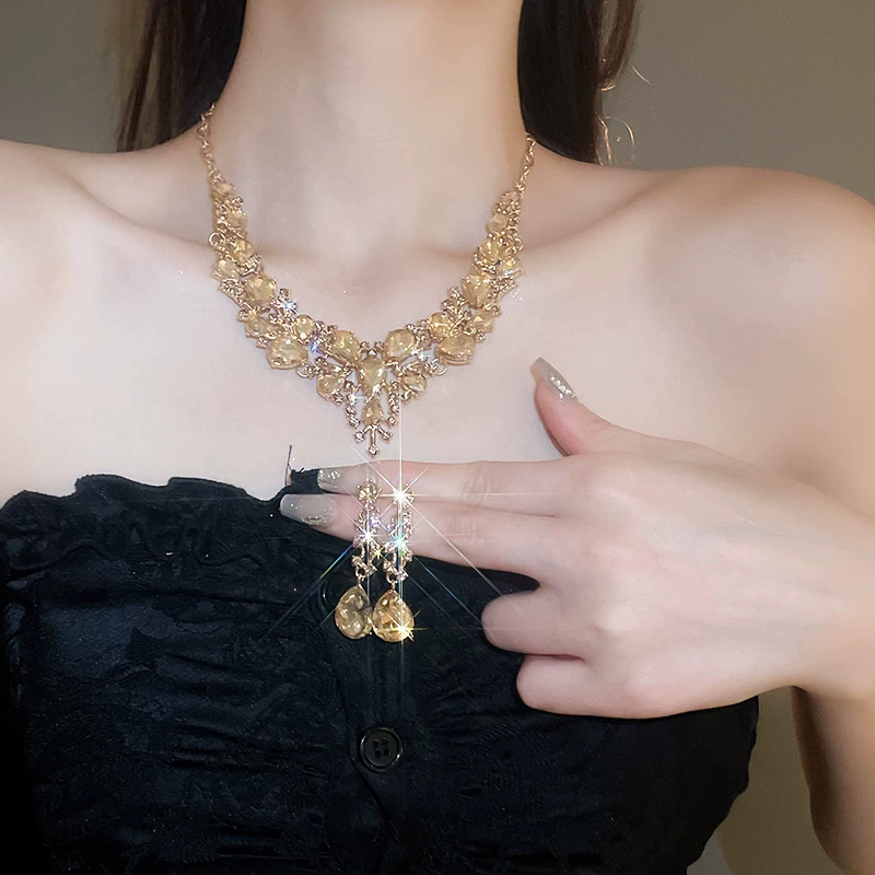 Elegant Yellow Sparkling Rhinestone Jewelry