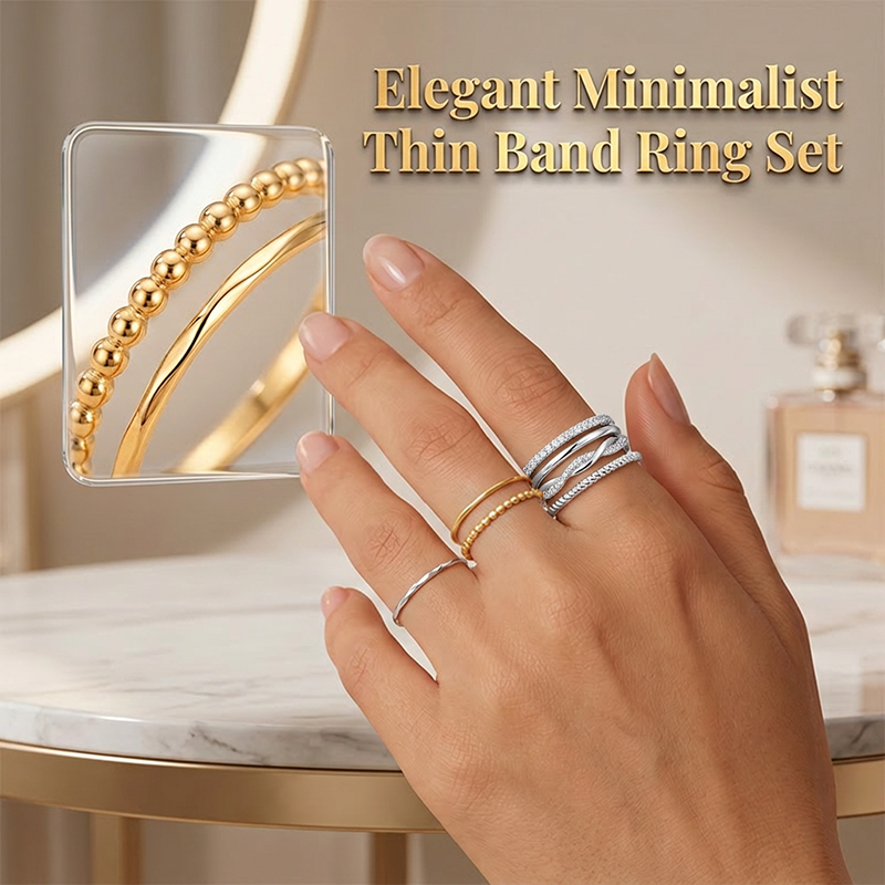 Thin Band Wave Beaded Ring Set High-End Index Finger Rings