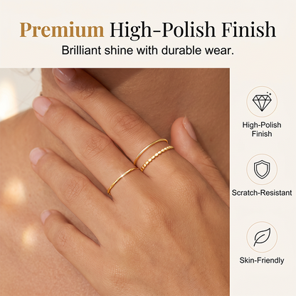 Thin Band Wave Beaded Ring Set High-End Index Finger Rings