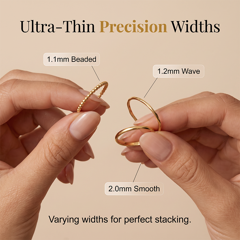Thin Band Wave Beaded Ring Set High-End Index Finger Rings