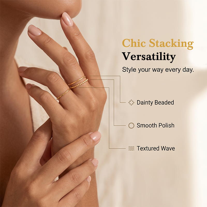 Thin Band Wave Beaded Ring Set High-End Index Finger Rings
