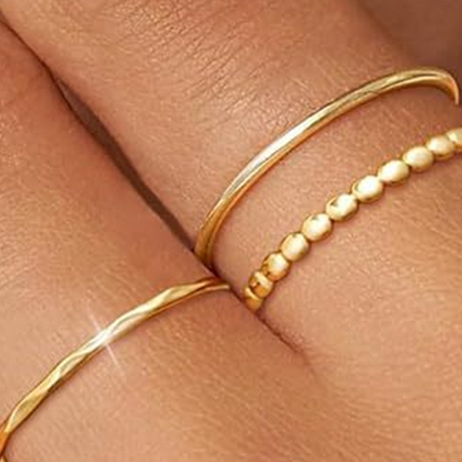 Thin Band Wave Beaded Ring Set High-End Index Finger Rings