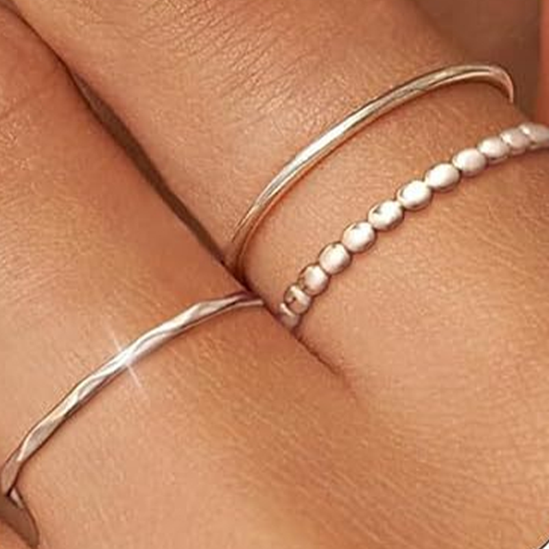 Thin Band Wave Beaded Ring Set High-End Index Finger Rings