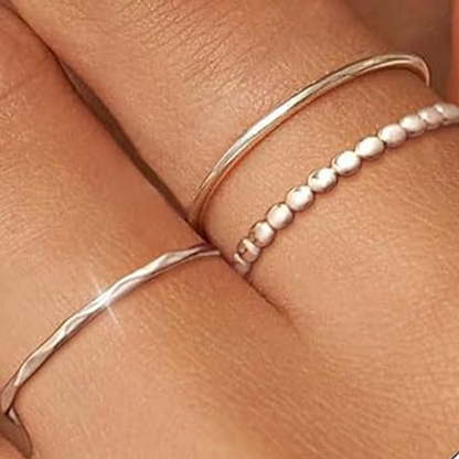 Thin Band Wave Beaded Ring Set High-End Index Finger Rings
