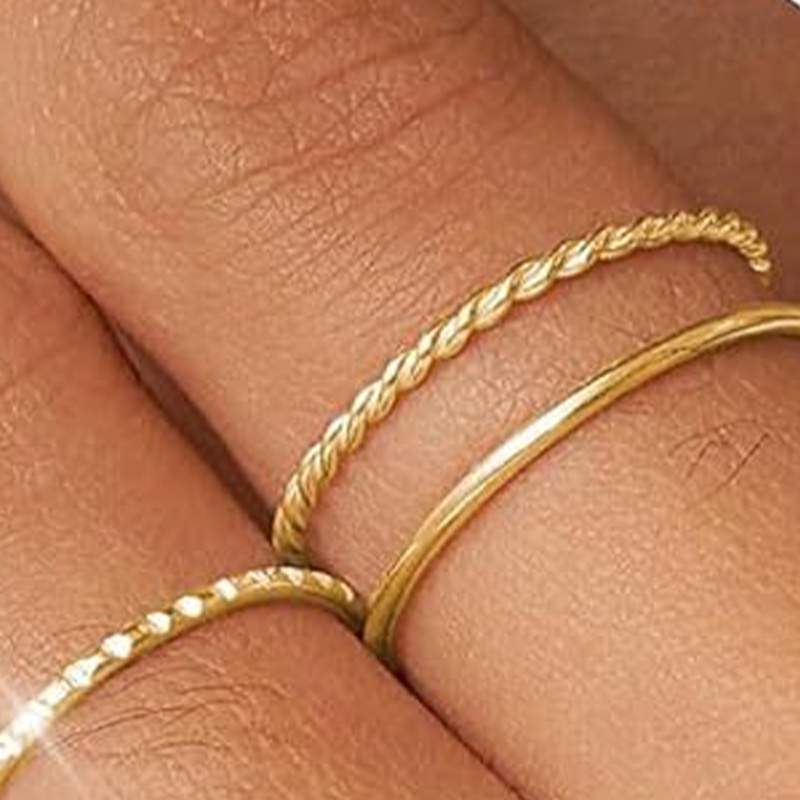 Thin Band Wave Beaded Ring Set High-End Index Finger Rings