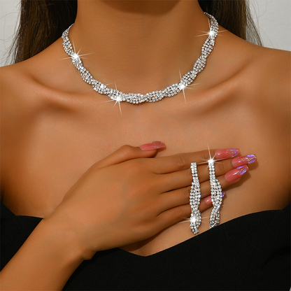 Sparkling Rhinestone Claw Chain Necklace & Earrings Set for Women