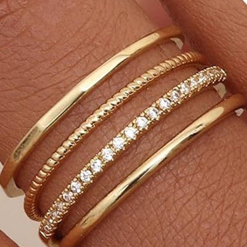 Thin Band Wave Beaded Ring Set High-End Index Finger Rings
