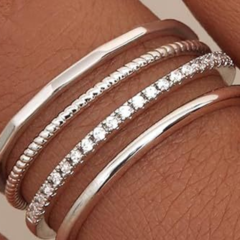 Thin Band Wave Beaded Ring Set High-End Index Finger Rings