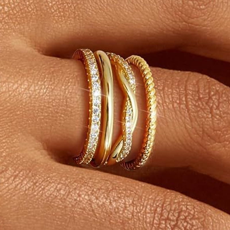 Thin Band Wave Beaded Ring Set High-End Index Finger Rings