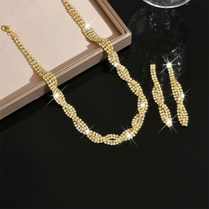 Sparkling Rhinestone Claw Chain Necklace & Earrings Set for Women