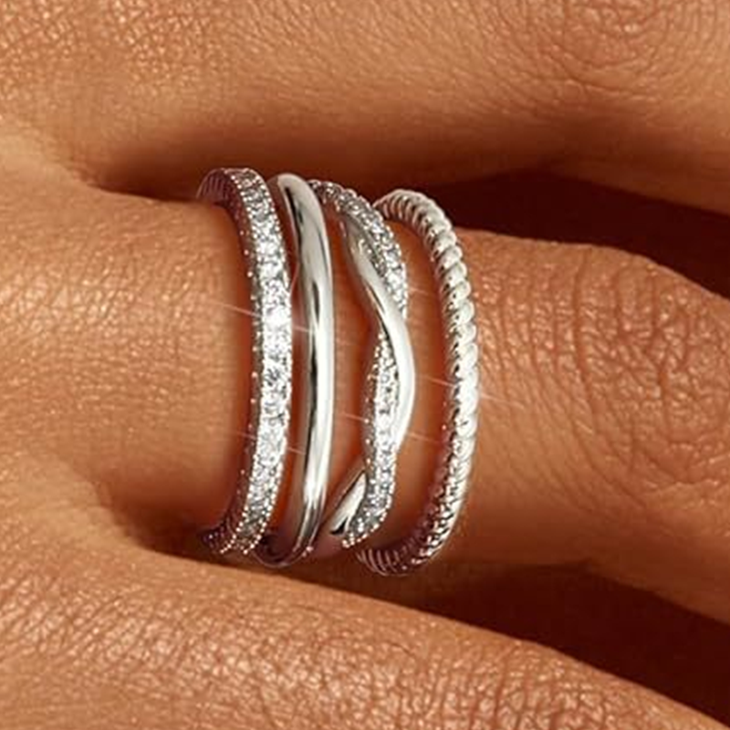 Thin Band Wave Beaded Ring Set High-End Index Finger Rings