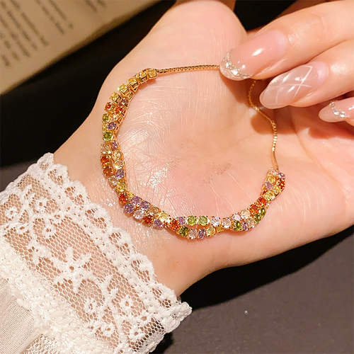 Retro Crossover Twisted Multicolor Zircon Adjustable Bracelet for Women