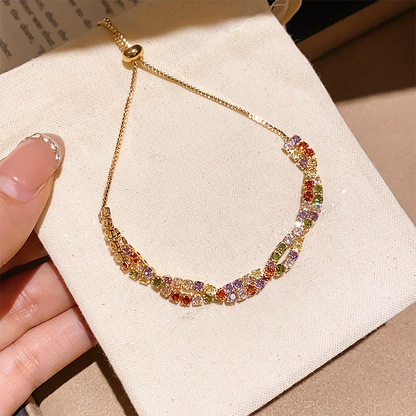 Retro Crossover Twisted Multicolor Zircon Adjustable Bracelet for Women